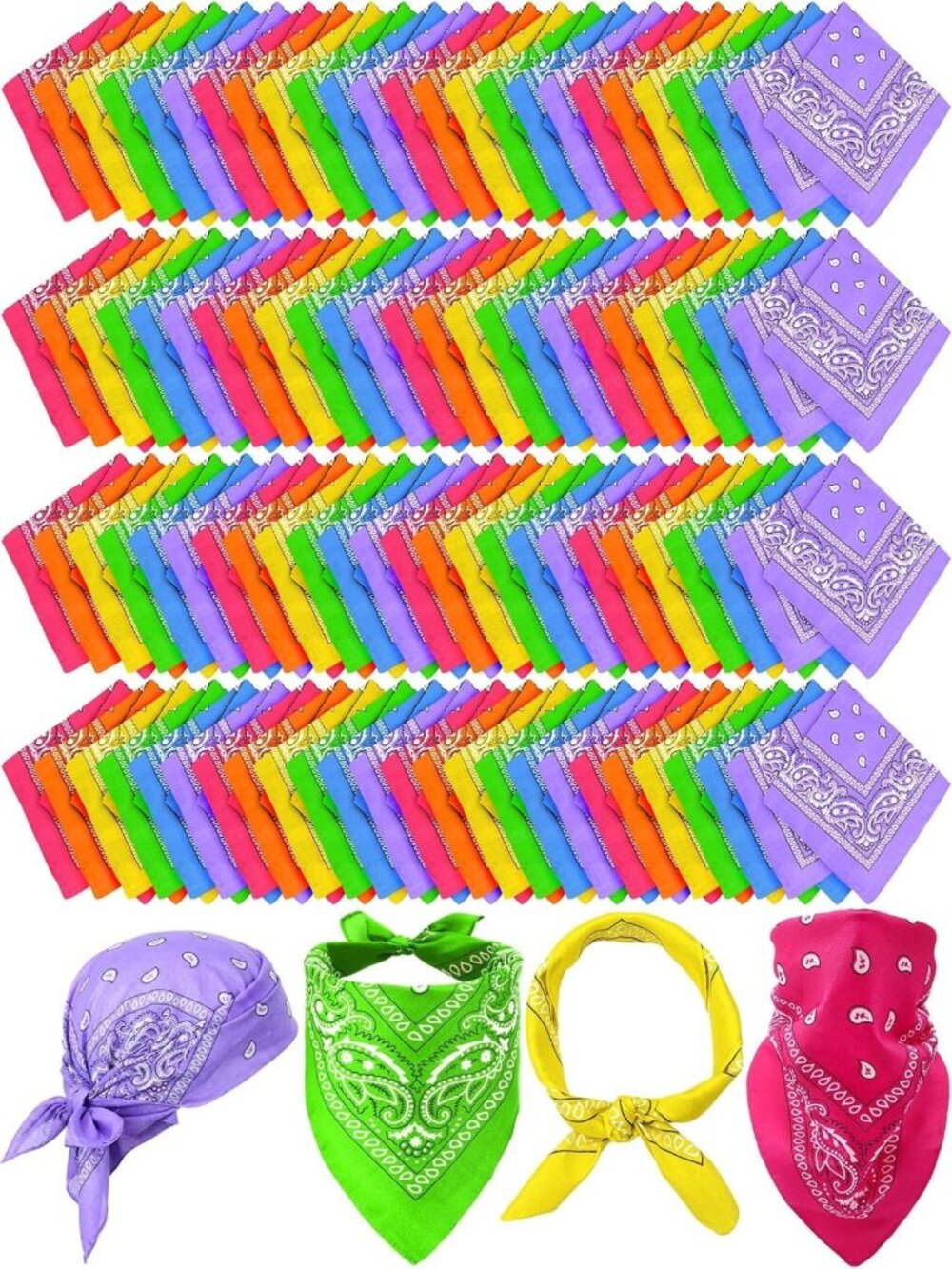 Colorful Paisley Bandanas | Unisex Neon Headbands | Cowboy Square Scarves for